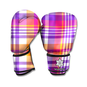 Purple And Orange Madras Plaid Print Boxing Gloves