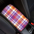Purple And Orange Madras Plaid Print Car Center Console Cover