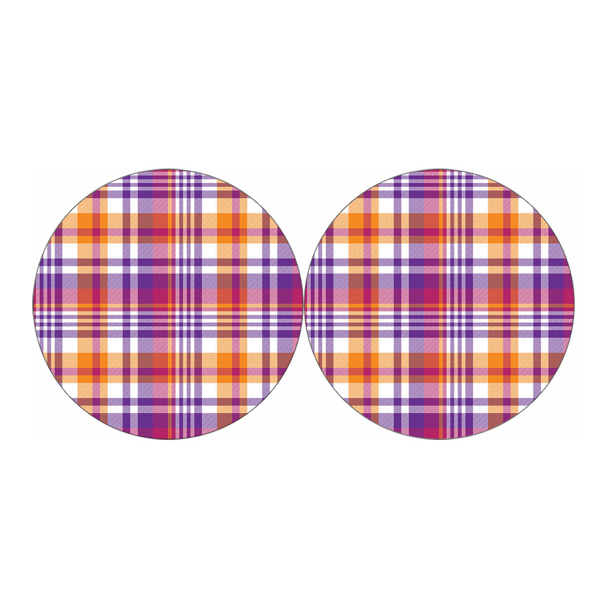 Purple And Orange Madras Plaid Print Car Coasters