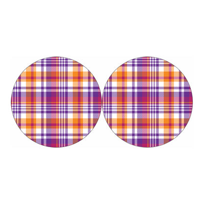 Purple And Orange Madras Plaid Print Car Coasters