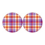 Purple And Orange Madras Plaid Print Car Coasters