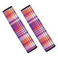 Purple And Orange Madras Plaid Print Car Seat Belt Covers