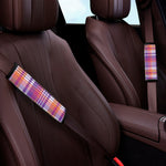 Purple And Orange Madras Plaid Print Car Seat Belt Covers