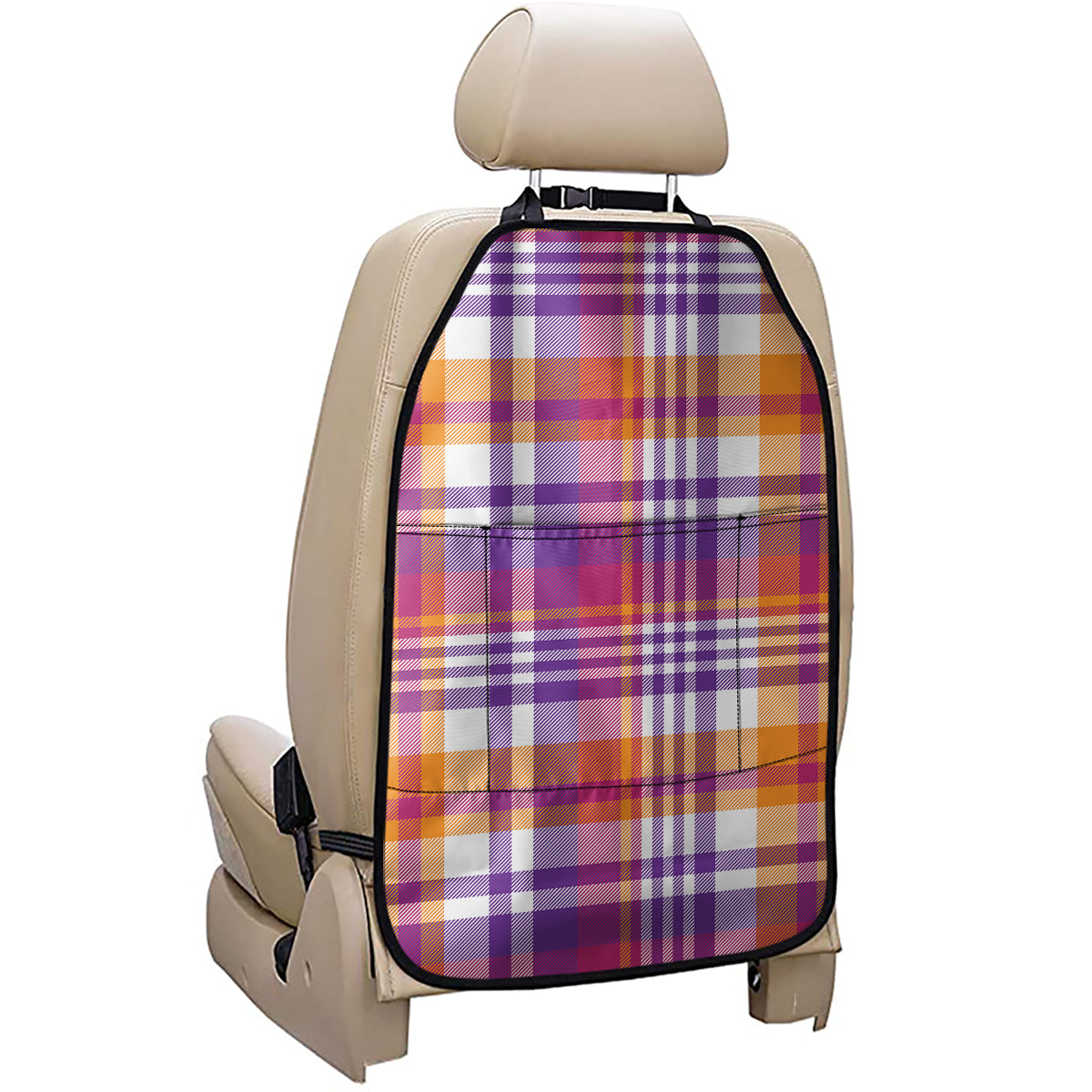 Purple And Orange Madras Plaid Print Car Seat Organizers