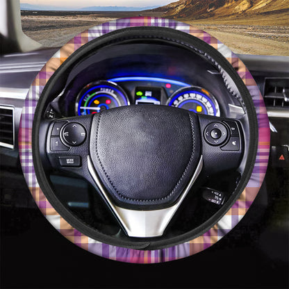 Purple And Orange Madras Plaid Print Car Steering Wheel Cover