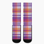 Purple And Orange Madras Plaid Print Crew Socks