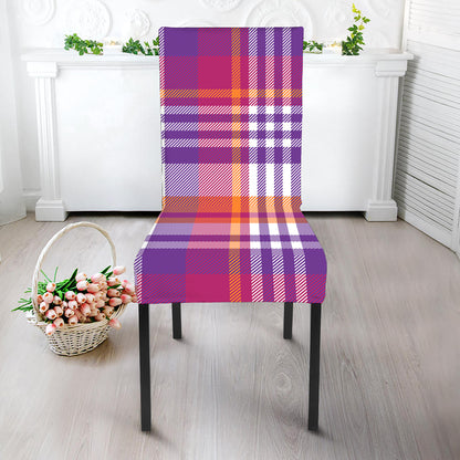 Purple And Orange Madras Plaid Print Dining Chair Slipcover