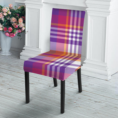 Purple And Orange Madras Plaid Print Dining Chair Slipcover
