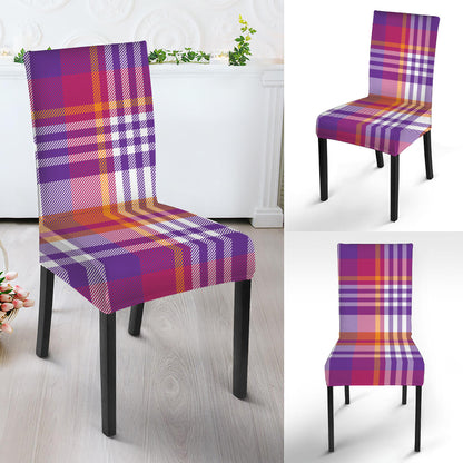 Purple And Orange Madras Plaid Print Dining Chair Slipcover