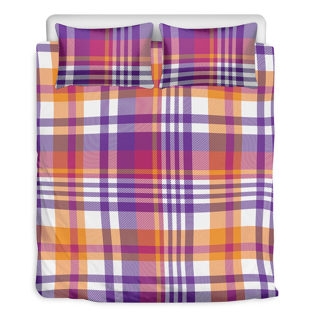 Purple And Orange Madras Plaid Print Duvet Cover Bedding Set