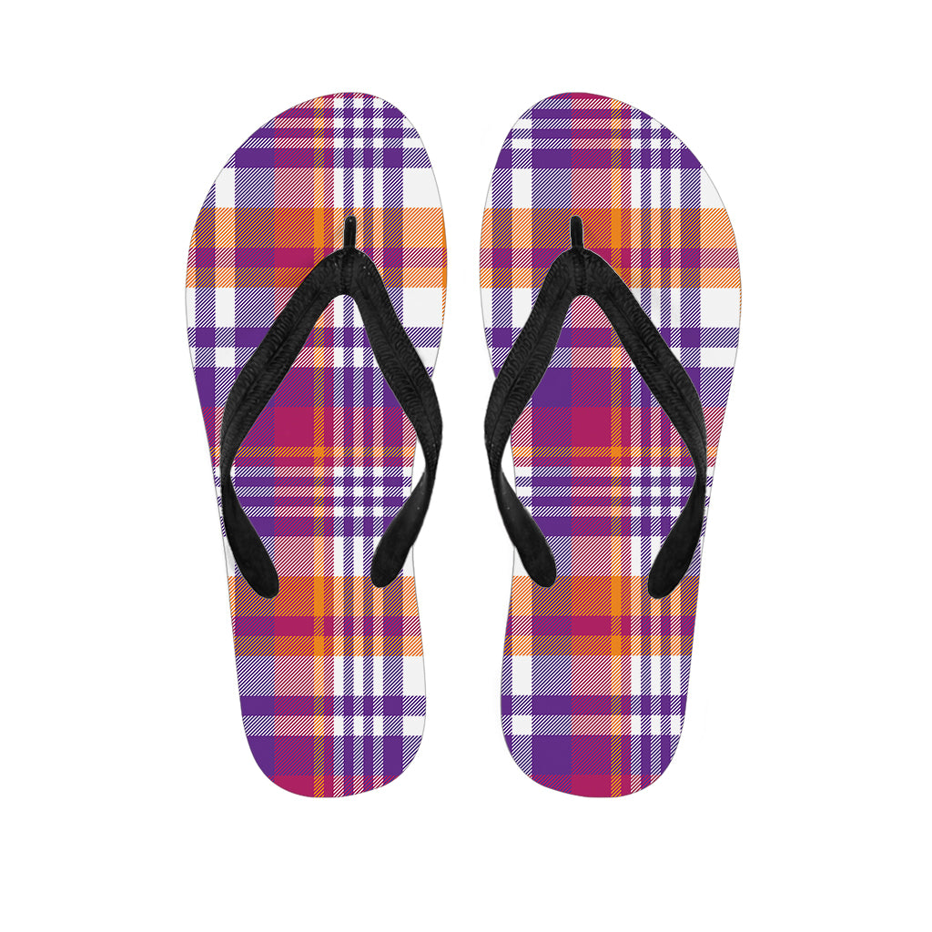 Purple And Orange Madras Plaid Print Flip Flops