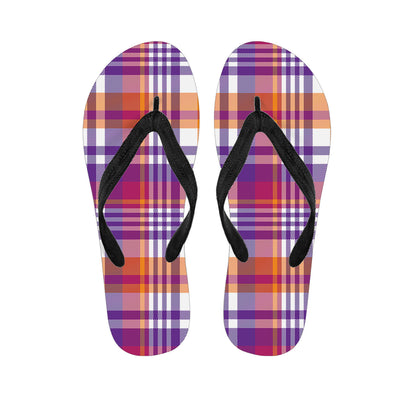 Purple And Orange Madras Plaid Print Flip Flops