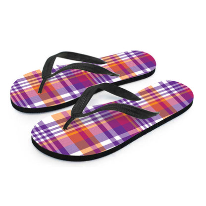 Purple And Orange Madras Plaid Print Flip Flops