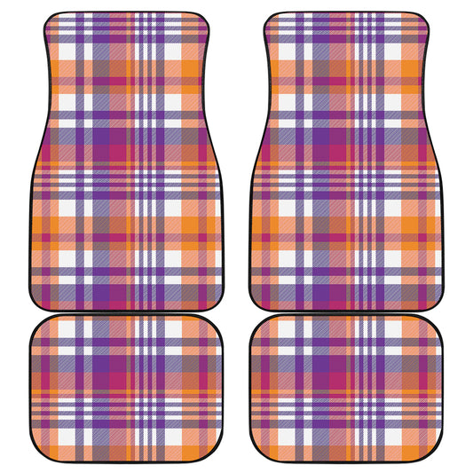 Purple And Orange Madras Plaid Print Front and Back Car Floor Mats