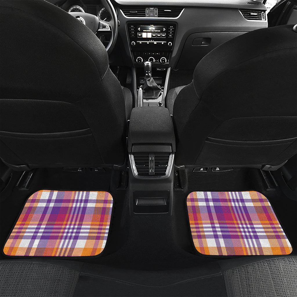 Purple And Orange Madras Plaid Print Front and Back Car Floor Mats
