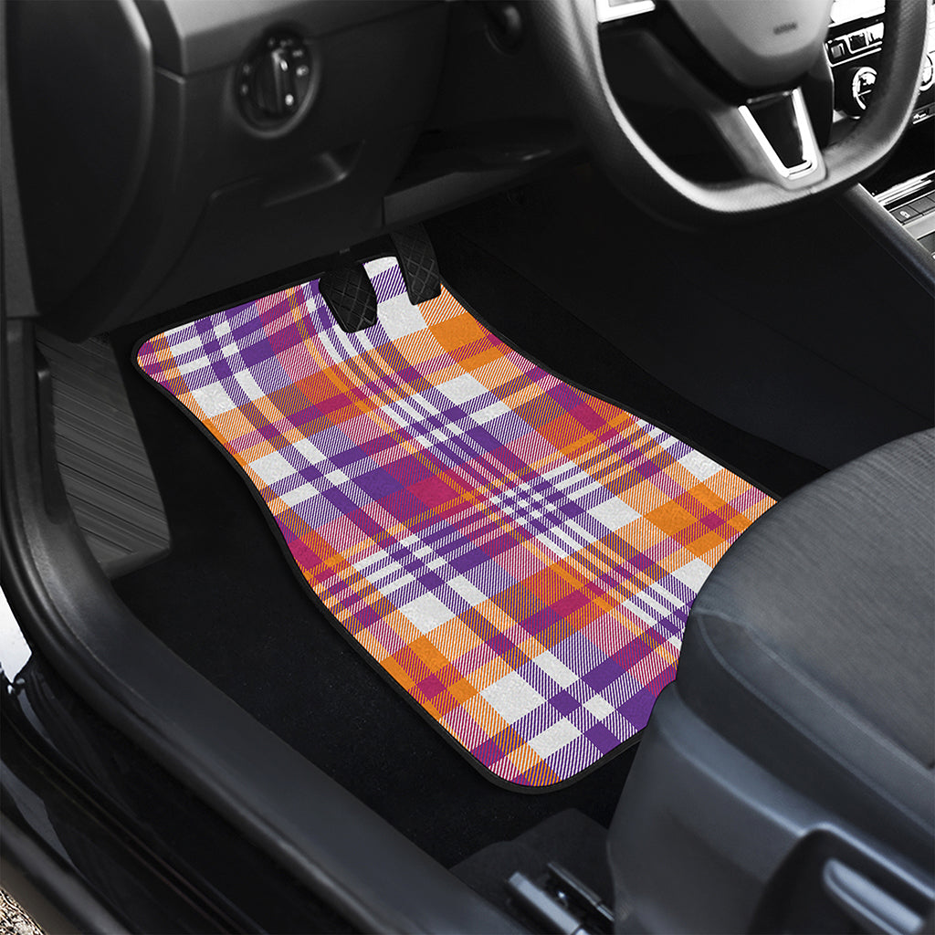 Purple And Orange Madras Plaid Print Front and Back Car Floor Mats