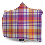 Purple And Orange Madras Plaid Print Hooded Blanket