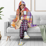 Purple And Orange Madras Plaid Print Hooded Blanket