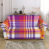 Purple And Orange Madras Plaid Print Loveseat Slipcover