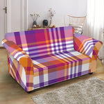 Purple And Orange Madras Plaid Print Loveseat Slipcover