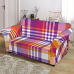 Purple And Orange Madras Plaid Print Loveseat Slipcover