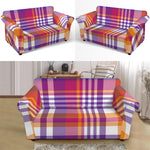 Purple And Orange Madras Plaid Print Loveseat Slipcover