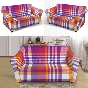 Purple And Orange Madras Plaid Print Loveseat Slipcover