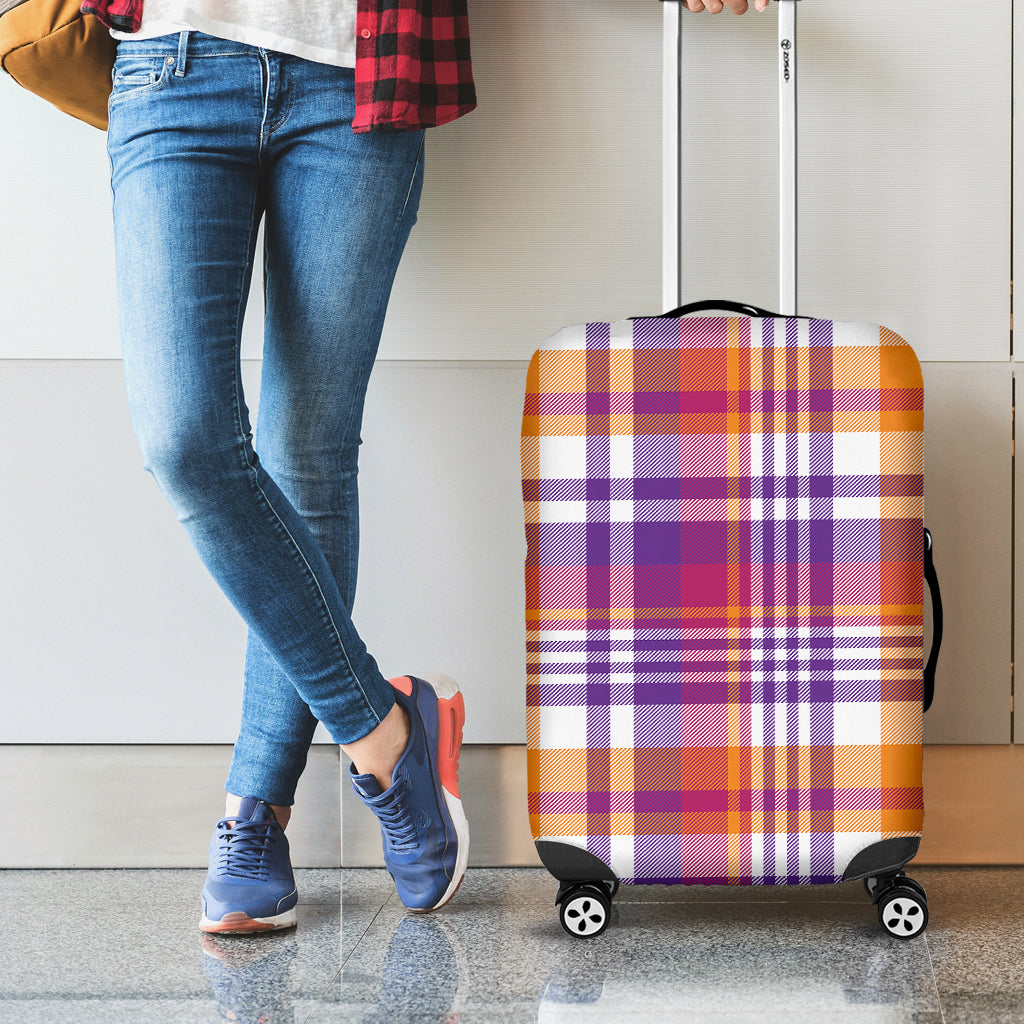 Purple And Orange Madras Plaid Print Luggage Cover