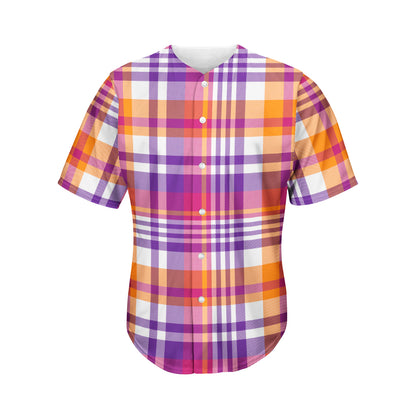 Purple And Orange Madras Plaid Print Men's Baseball Jersey