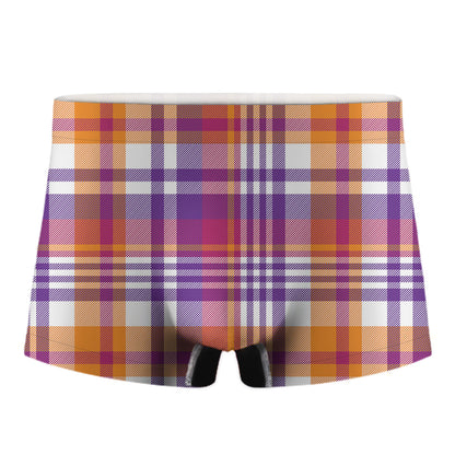 Purple And Orange Madras Plaid Print Men's Boxer Briefs