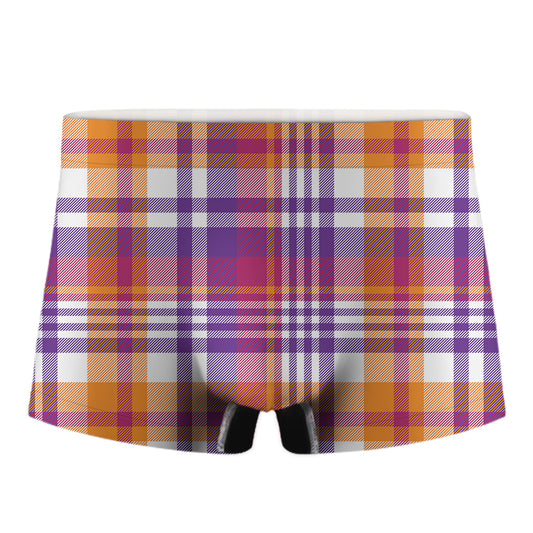 Purple And Orange Madras Plaid Print Men's Boxer Briefs