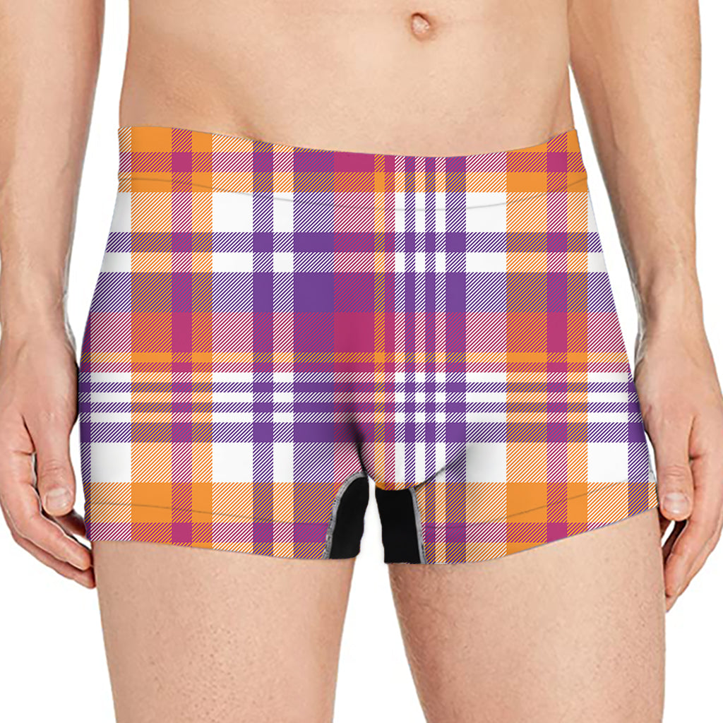 Purple And Orange Madras Plaid Print Men's Boxer Briefs