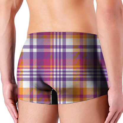 Purple And Orange Madras Plaid Print Men's Boxer Briefs