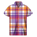 Purple And Orange Madras Plaid Print Men's Short Sleeve Shirt