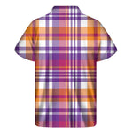 Purple And Orange Madras Plaid Print Men's Short Sleeve Shirt