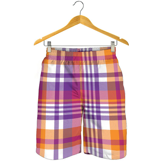 Purple And Orange Madras Plaid Print Men's Shorts