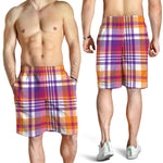 Purple And Orange Madras Plaid Print Men's Shorts