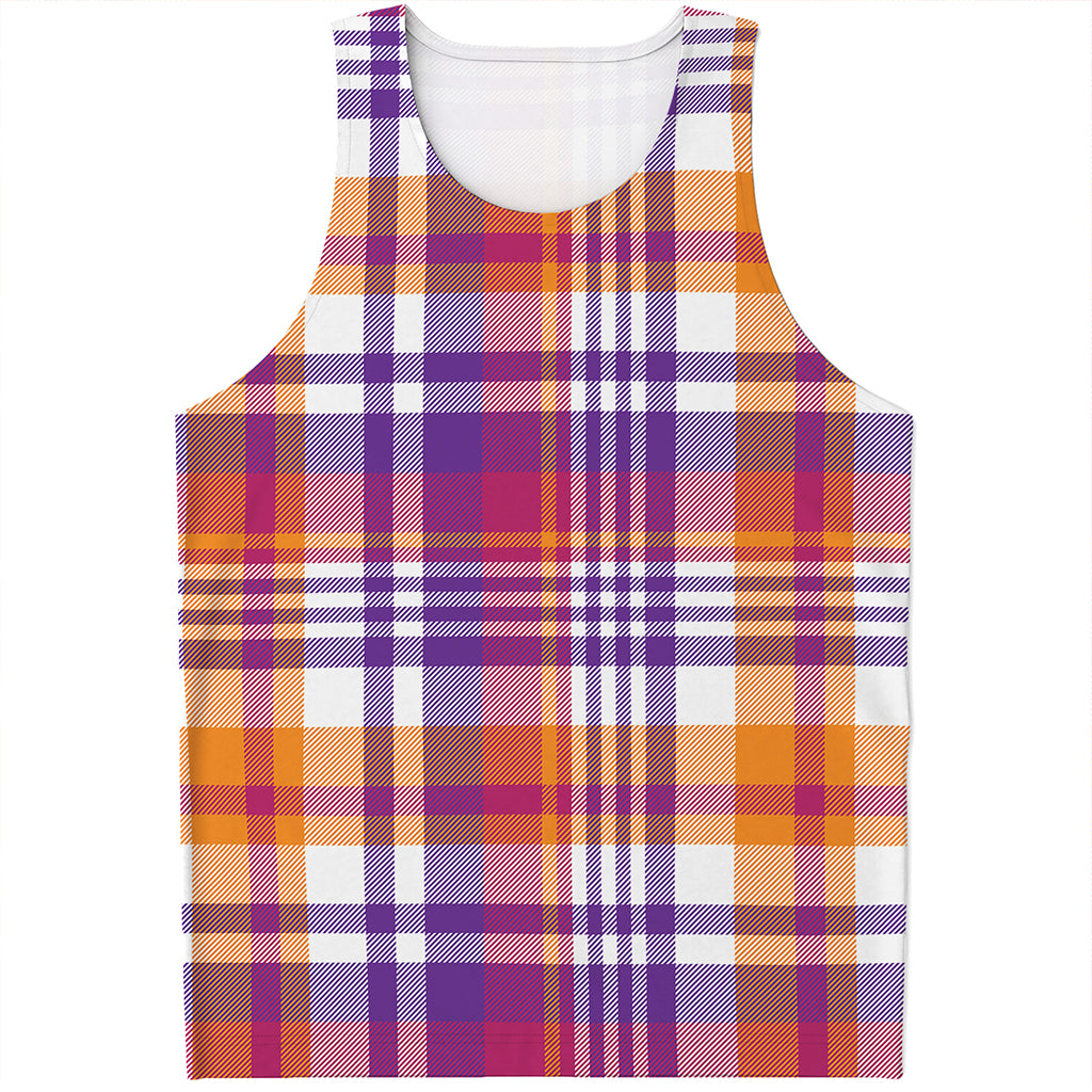 Purple And Orange Madras Plaid Print Men's Tank Top