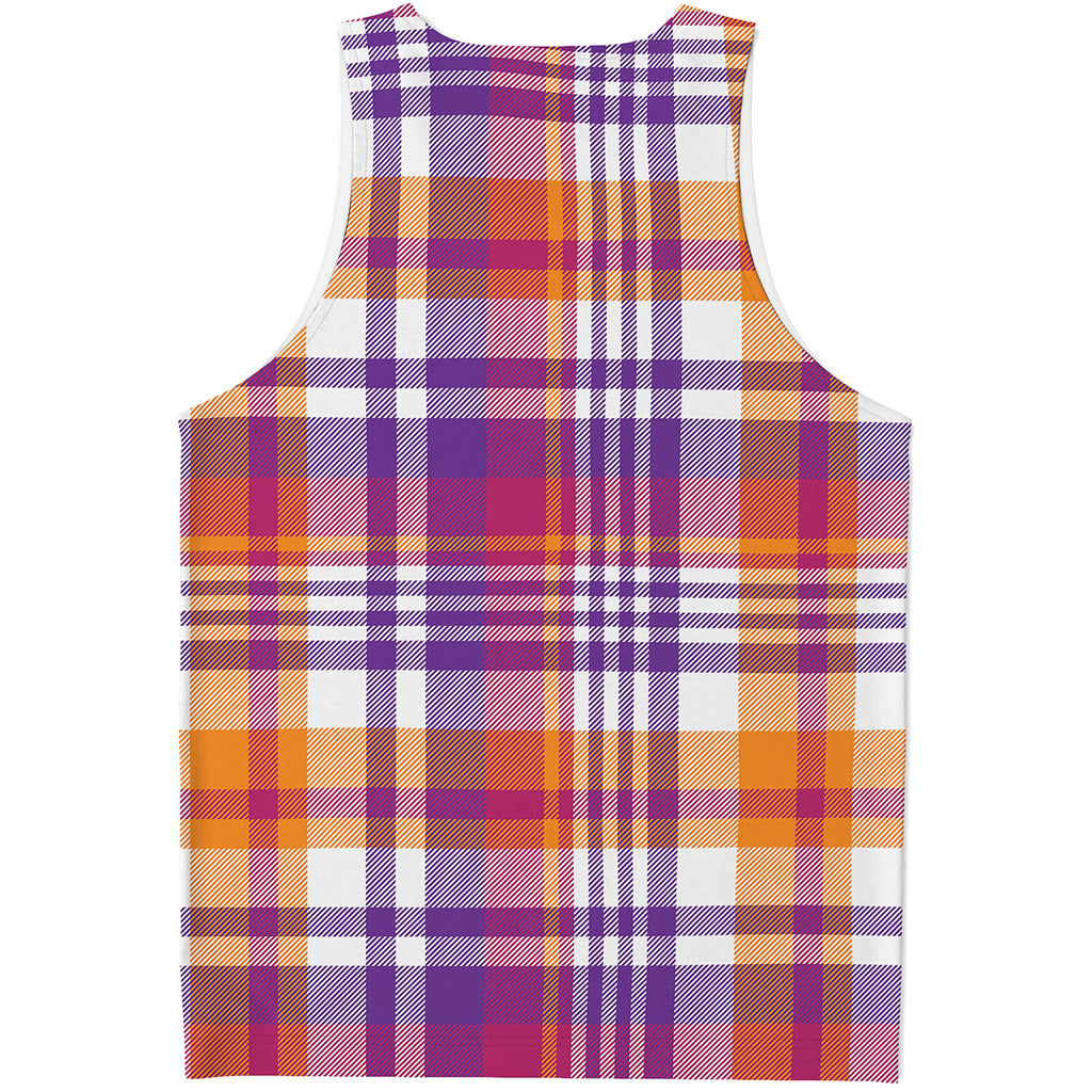 Purple And Orange Madras Plaid Print Men's Tank Top