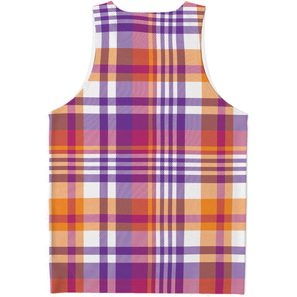 Purple And Orange Madras Plaid Print Men's Tank Top