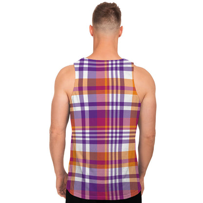 Purple And Orange Madras Plaid Print Men's Tank Top