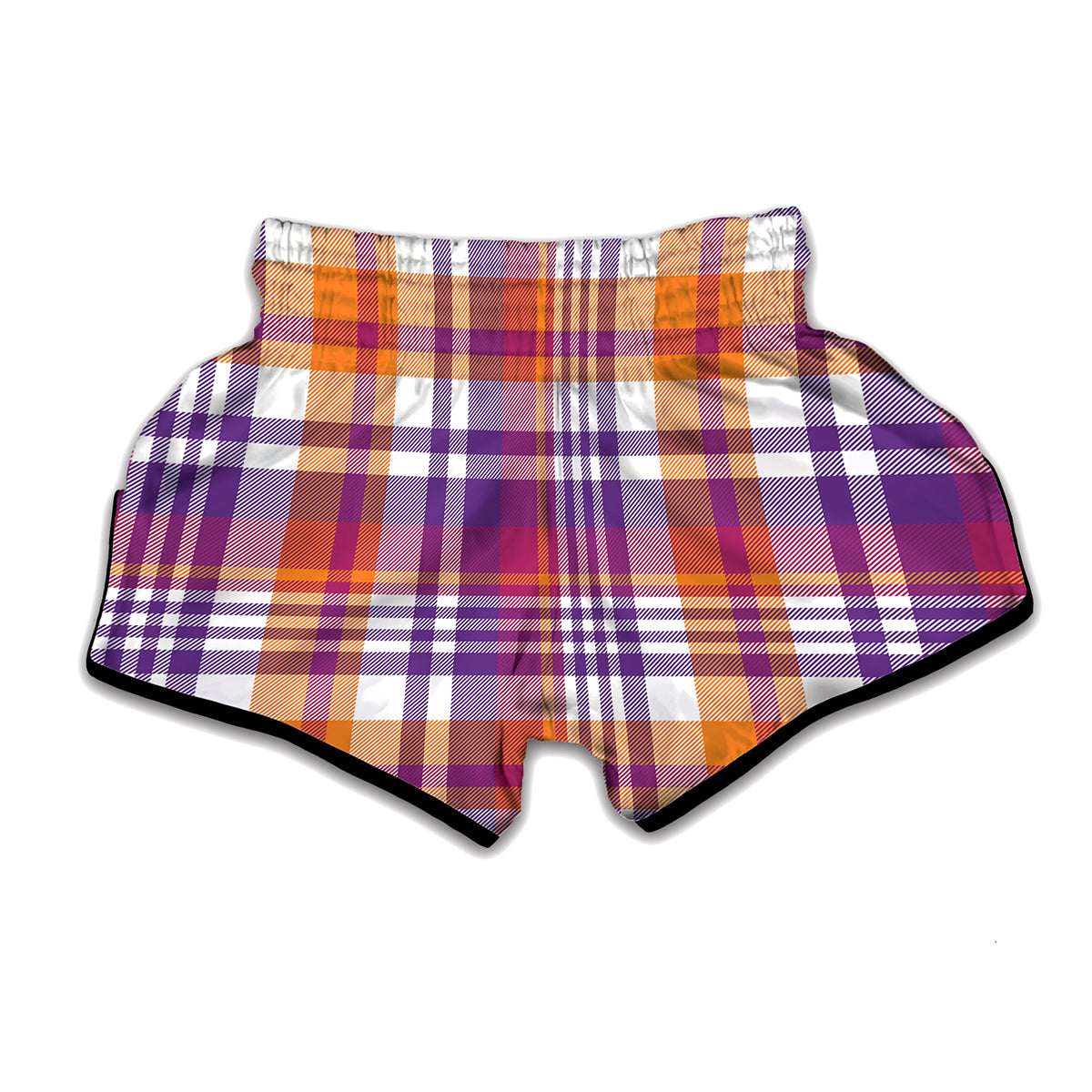 Purple And Orange Madras Plaid Print Muay Thai Boxing Shorts