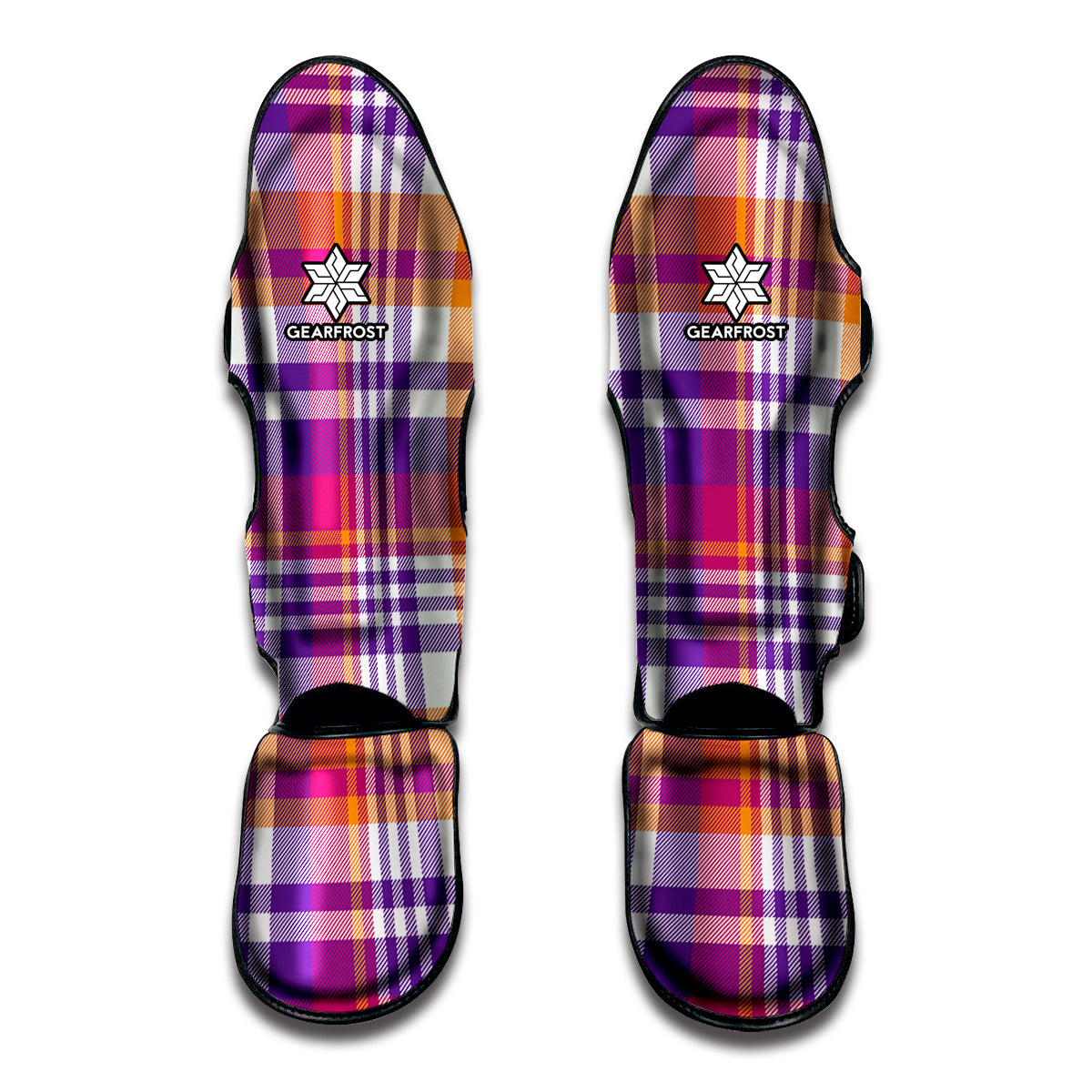 Purple And Orange Madras Plaid Print Muay Thai Shin Guard