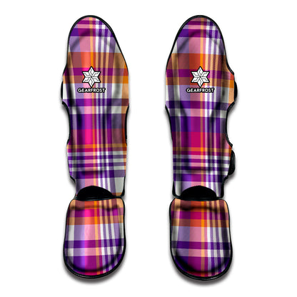 Purple And Orange Madras Plaid Print Muay Thai Shin Guard