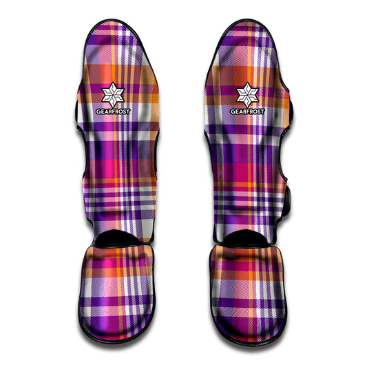 Purple And Orange Madras Plaid Print Muay Thai Shin Guard