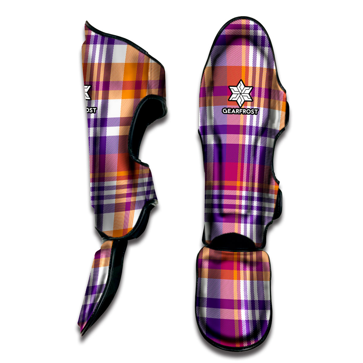 Purple And Orange Madras Plaid Print Muay Thai Shin Guard