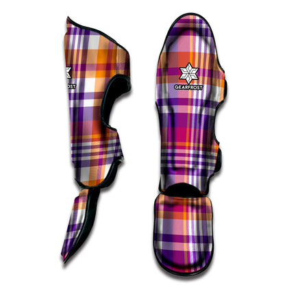 Purple And Orange Madras Plaid Print Muay Thai Shin Guard