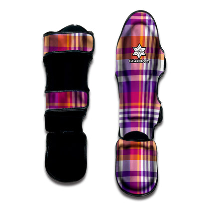 Purple And Orange Madras Plaid Print Muay Thai Shin Guard