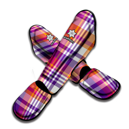 Purple And Orange Madras Plaid Print Muay Thai Shin Guard