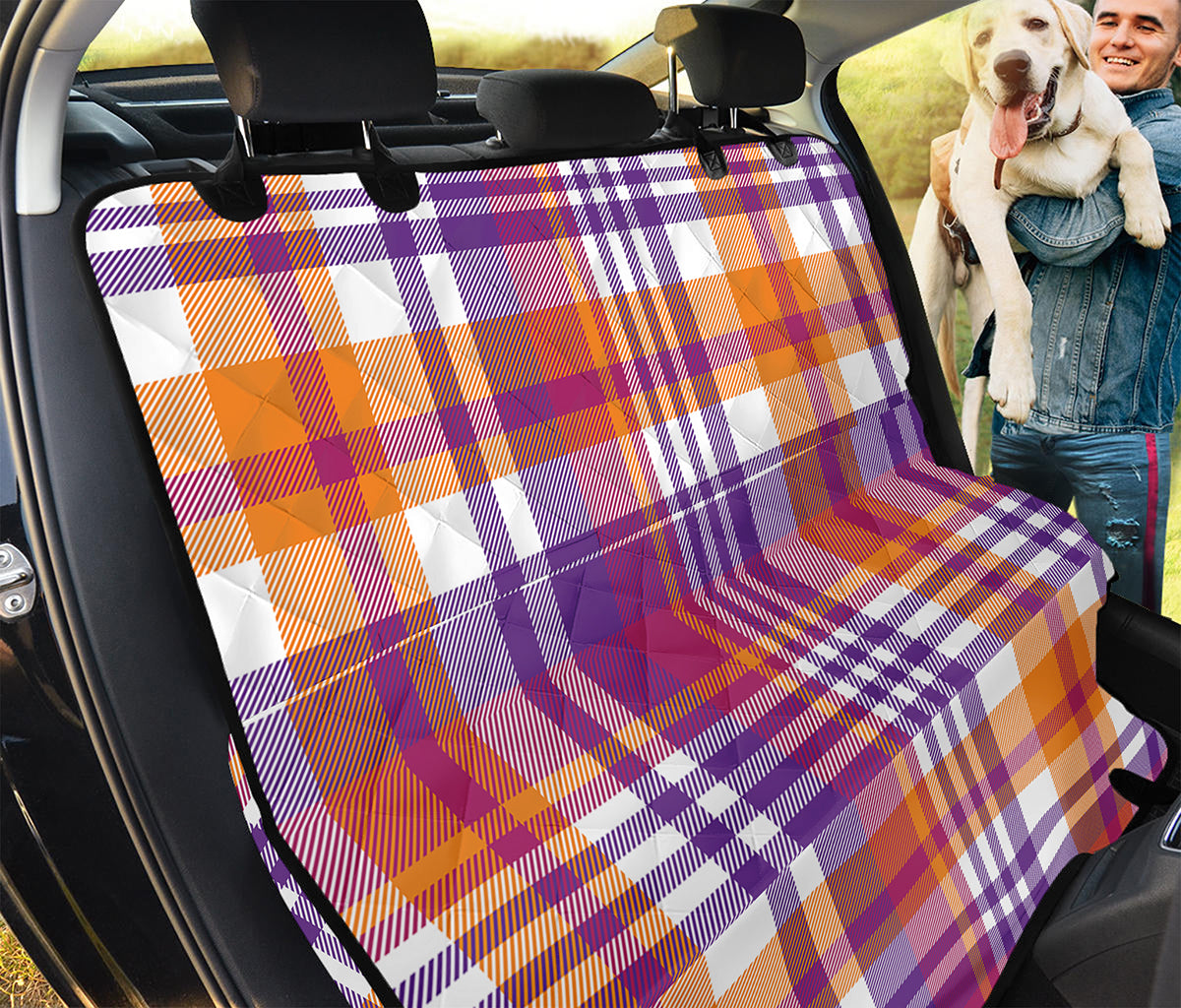 Purple And Orange Madras Plaid Print Pet Car Back Seat Cover